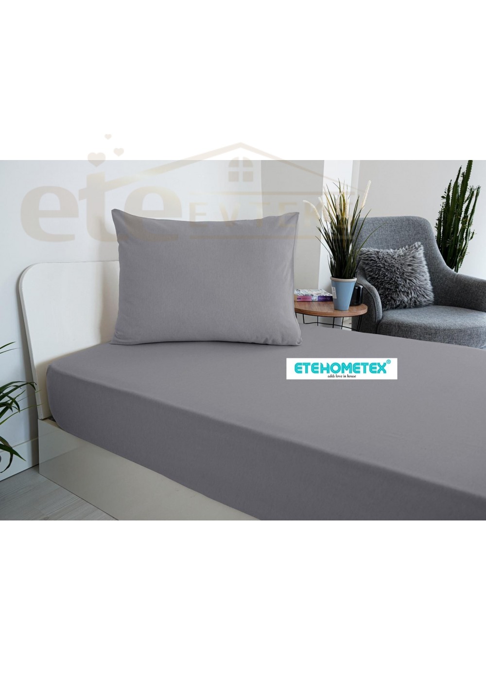 ETE HOMETEX Tek Kişilik Pamuklu Fitted Lastikli Çarşaf Takımı 100x200 cm +30 cm Derinlik Antrasit 8696474231762